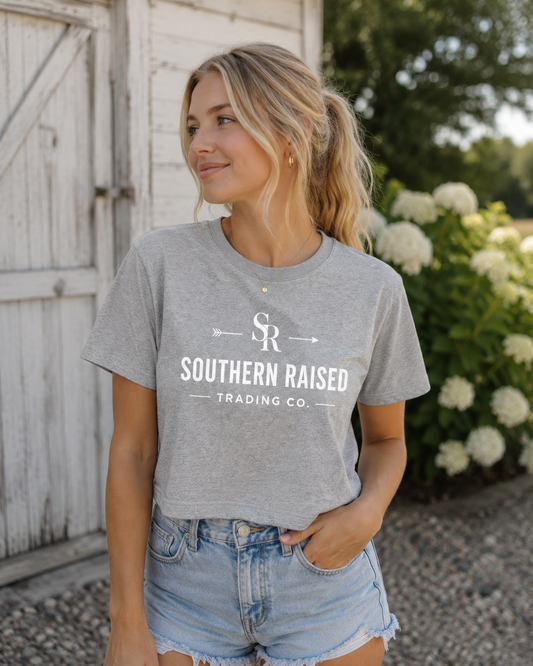 Southern Raised Trading Co. Crop Top- Heather Grey