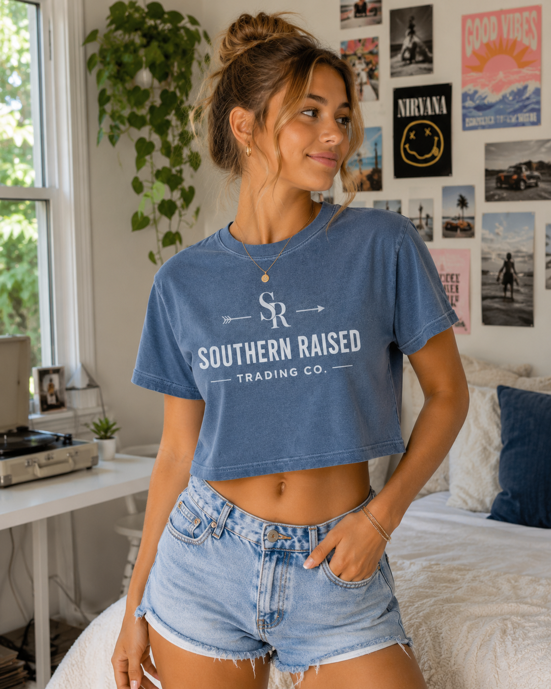 Southern Raised Trading Co. Crop Top- Stonewash Denim
