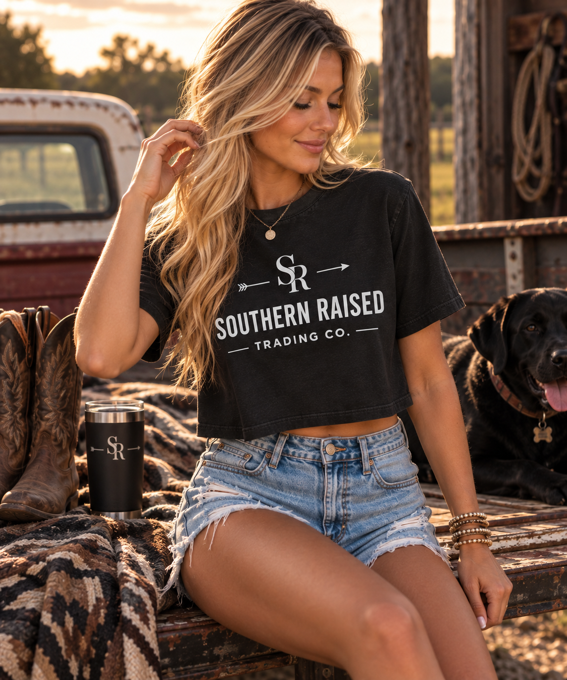 Southern Raised Trading Co. Crop Top- Dark Grey