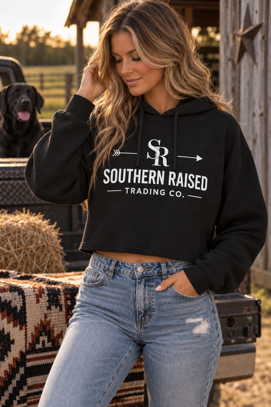 Southern Raised Trading Co. Cropped Hoodie- Black