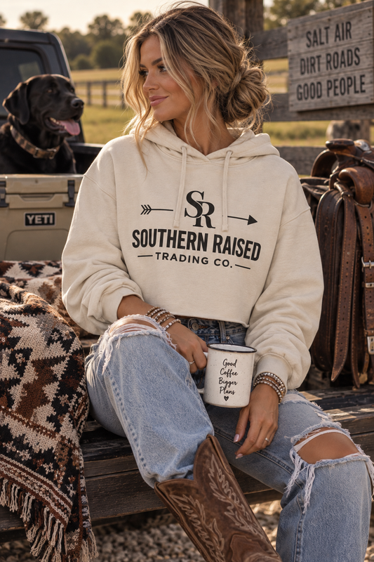 Southern Raised Trading Co. Cropped Hoodie- Heather Dust