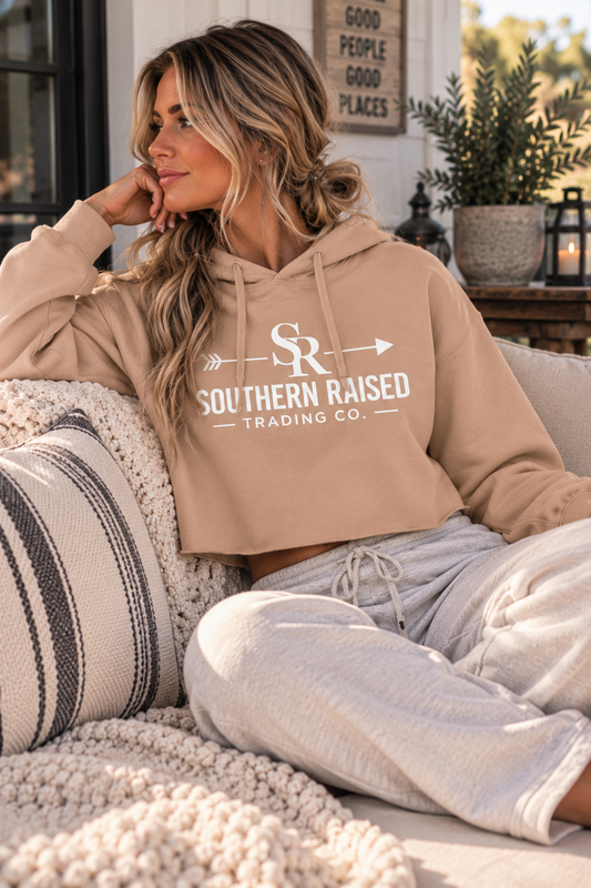 Southern Raised Trading Co. Cropped Hoodie- Peach